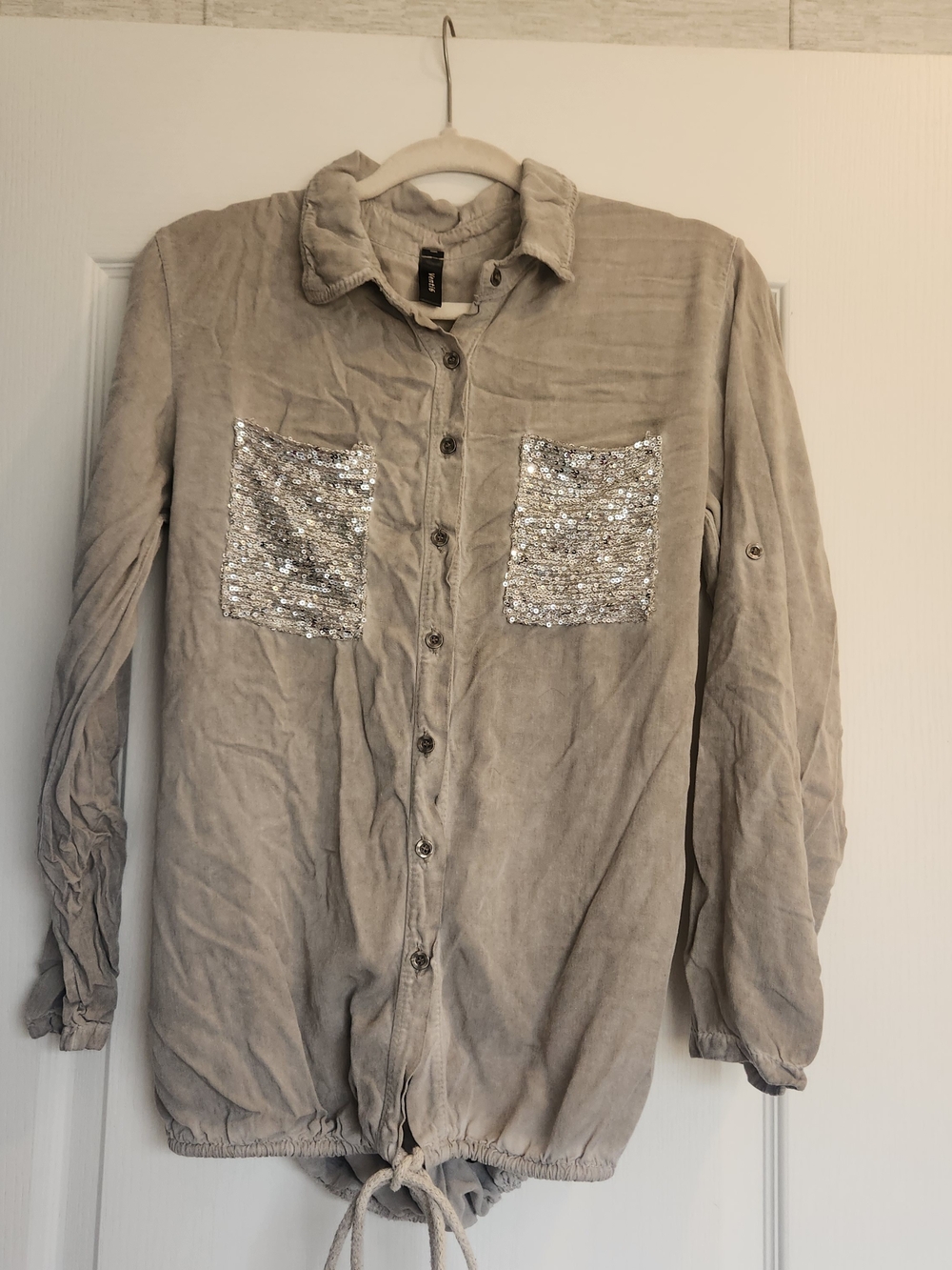 Venti6 Sequin-Pocket Button Front Blouse S Euc